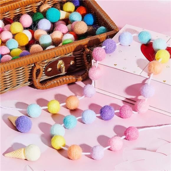Wool Felt Ball Garland Colorful Pom Pom Garland 6.5 Feet Long 24 Ball Garland - Picture 6 of 6